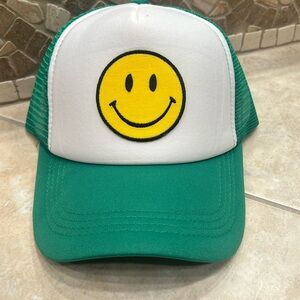 Smiley face trucker hat green white